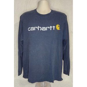 Carhartt Mens Navy T-Shirt K298 Original Fit Medium Logo Graphic Long Sleeve Tee